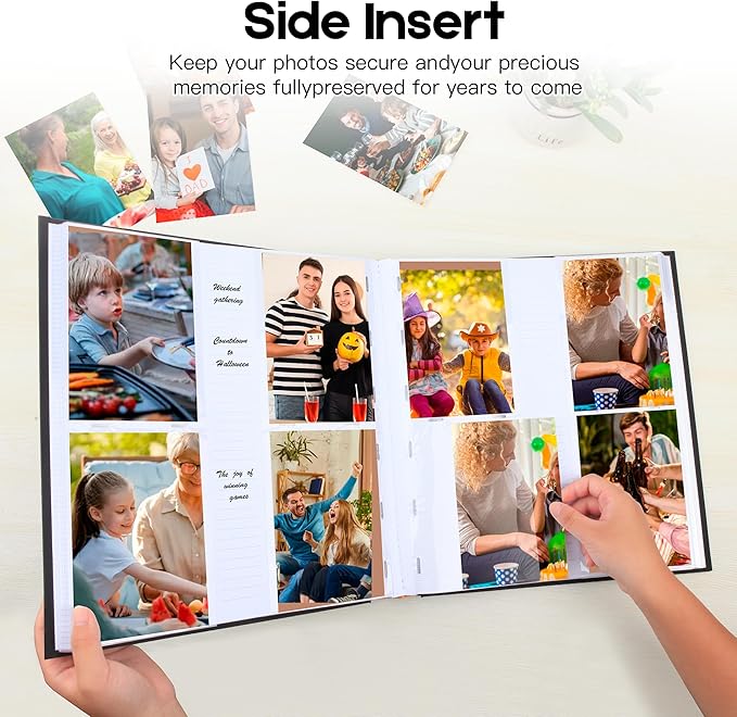 Photo Album 4x6 600 Photos with Writing Space Linen Cover with Front Window Picture Album, 600 Photos 4x6 Photo Album Book for Wedding Kids Travel Family Baby Pictures (Black)