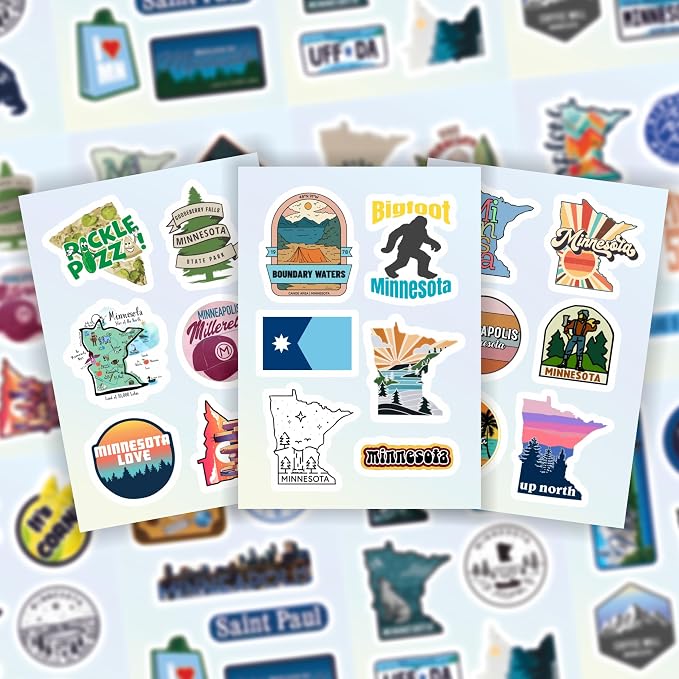 100Pcs Minnesota Stickers for Water Bottle and Laptop - State Souvenirs, Decorations & Gifts, Waterproof Vinyl Decals, Gifts for Women & Men