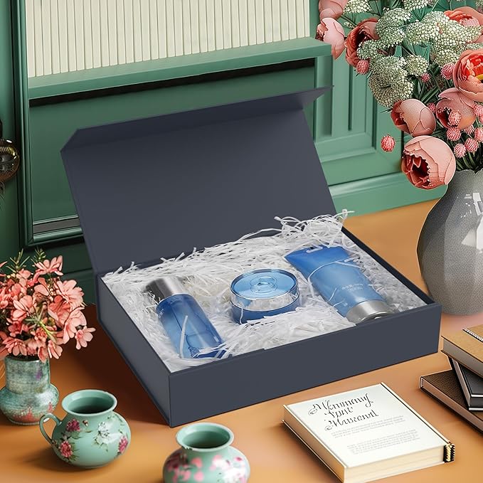 5 Pack Gift Boxes with Lids, 11 x 8.2 x 2.3 Inches Gentle Packing Box for Presents Ribbon Magnetic Closure, Luxury Wrapping Gift Boxes for Weddings, Birthdays, Chrismas, Halloween, Blue