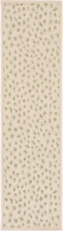 SAFAVIEH Washable Rug Outdoor Courtyard Collection - 2'3" x 8' Runner, Beige & Green, Non-Shedding & Easy Cleaning, Ideal for Patio, Entryway, Mudroom, Hallway, Kitchen (CY6104-45312)