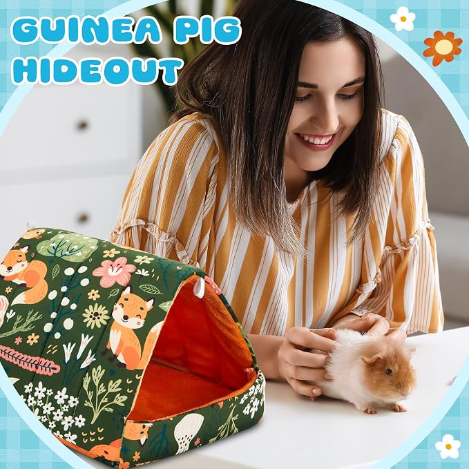 Cinnvoice Guinea Pig Hideout Bed Washable House Cage, Wonder Tale, 9.8 in | Soft Tunnel for Hamster Rabbit Bunny Chinchillas Hedgehog Mice Rat, Cozy Hideaway Habitat Accessories, Removable Cushion Pad