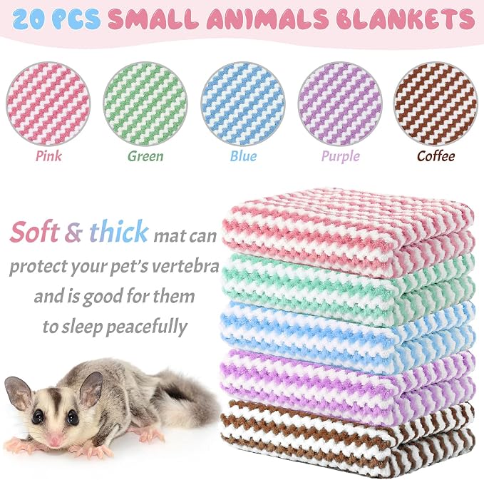 Moukeren 20pcs Guinea Pig Blankets, 16 x 24 Inch, Waffle Style, Multicolor | Washable Reusable Bedding Pads for Small Animals, Soft Absorbent Mats for Guinea Pig, Rabbit, Hamster, Hedgehog & Chinchilla