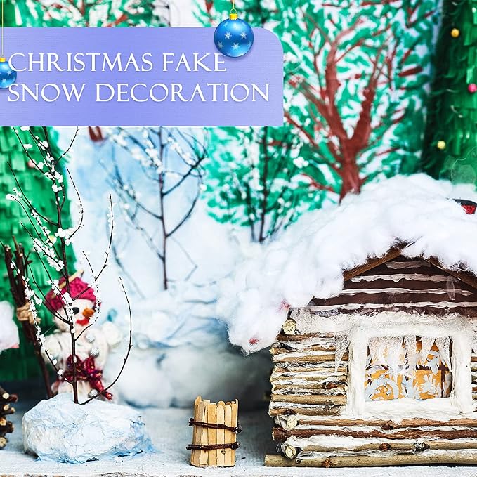 Tatuo 21 oz Fake Snow 7 Oz/ 200 g Per Bag Artificial Fake Cotton Christmas White Cloud Faux Fluffy Snow Indoor Soft for Winter Christmas Tree Mantle Village Nativity Scene