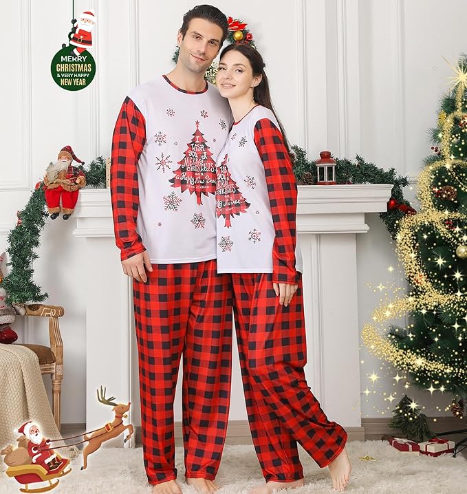 Matching Family Christmas Pajamas Sets, Holiday PJs with Top and Pants, Cute 2 Piece Sleepwear for Couples/Women/Men