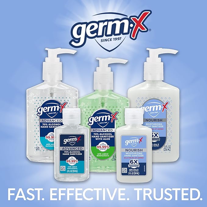Germ-X Nourish Hand Sanitizer, 2 Fl Oz (Pack of 6), 2-in-1 Moisturizing and Sanitizing Formula with Shea Butter, Vitamin E & Aloe, Non-Greasy, Mini Travel Size for On-The-Go, Fresh Scent