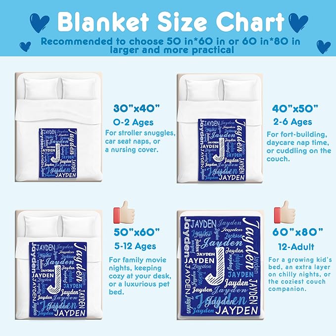 Ships Next Day- Custom Blanket With Name, Personalized Kids Throw Blankets, gifts for teen boys 8-12, Christmas Birthday Gifts for Boys Girls