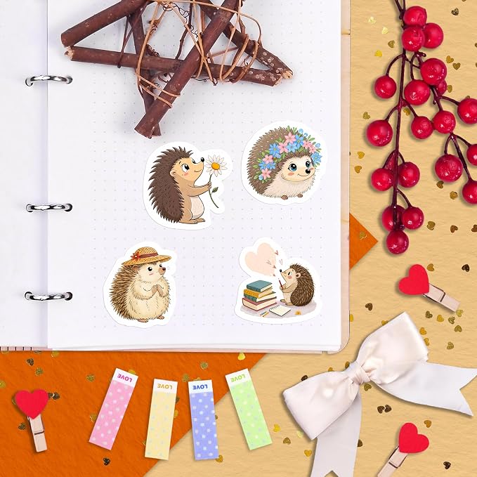 100Pcs Hedgehog Stickers for Water Bottle, Laptop - Funny Hedgehog Gifts, Party Supplies & Party Decorations - Woodland Animal Stickers and Decals - Gift for Women & Men