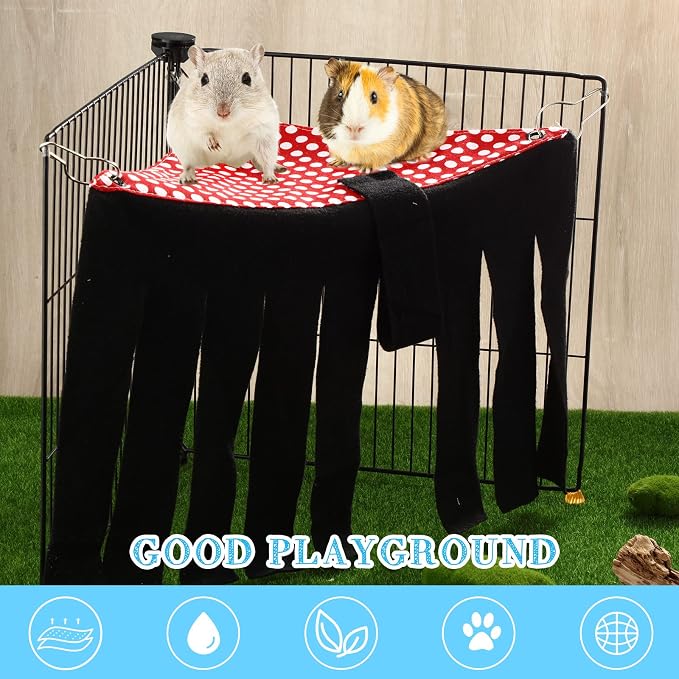 Shappy 2 Pcs Guinea Pig Hideout Hideaway Cage Hammock, Dots Pattern | Corner Hideout Hammock, Soft Fleece for Ferrets Chinchillas Hedgehogs, Cozy Hide with Fringe Curtain Design