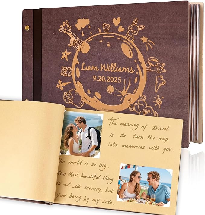 Personalized Wooden Photo Albums,Retro Style Personalized Guest Book,Vintage Photo Scrapbook Albums,DIY Photo Albums 4x6 - Heartfelt Gift for Family, Weddings, and Travel Memories