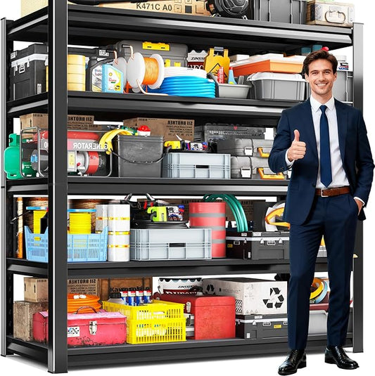 59''W Garage Shelving Adjustable Garage Shelves 3500LBS Storage Shelves,5-Tier Metal Shelving Unit Storage Shelf, Easy Assembly Utility Shelf for Warehouse, Basement, Black (72''H x 59.1''W x 19.7''D)