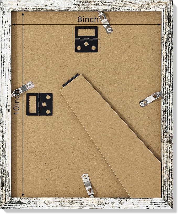 Vittanly 8x10 Collage Picture Frame, Displays 2Pcs 4x6 Pictures with Mat or 1Pcs 8x10 without Mat, Photo Frame for Wall Mounting or Table Top with Stand, Distressed White, 1 Pack