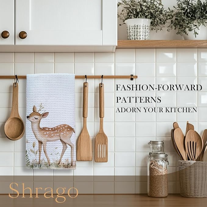 Deer Gifts Kitchen Towels, Deer Gifts for Women Dish Tea Towels for Kitchen, Cute Wild Animal Botanical Decorative Hand Towel for Kids Bathroom Decor, 16x24 Inch