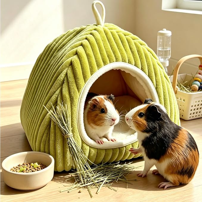 Guinea Pig Hideout Bed, Enclosed Cave for Rabbits Chinchillas | Small Animals Sleeping House with Removable Cushion, Foldable Washable Nest for Bunny, Hedgehog, Ferret, Chinchilla, Indoor