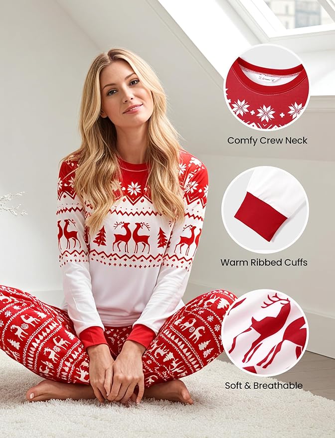 PATPAT Christmas Family Matching Pajama Sets Includes Christmas Socks - Perfect for Family Photos & Holiday Celebrations