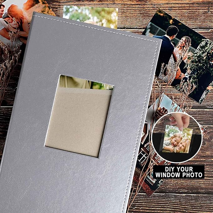 Ywlake Photo Album 4x6 300 Pockets, Leather Photo Albums Holds 300 Horizontal Only Pictures Silver