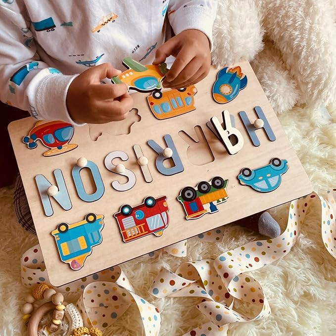 Personalized Name Puzzle with Gift Wrapping and Customizable Blessing - Custom Gift for Girl & Boy - Montessori Learning Toy for Toddlers Ages 1-3