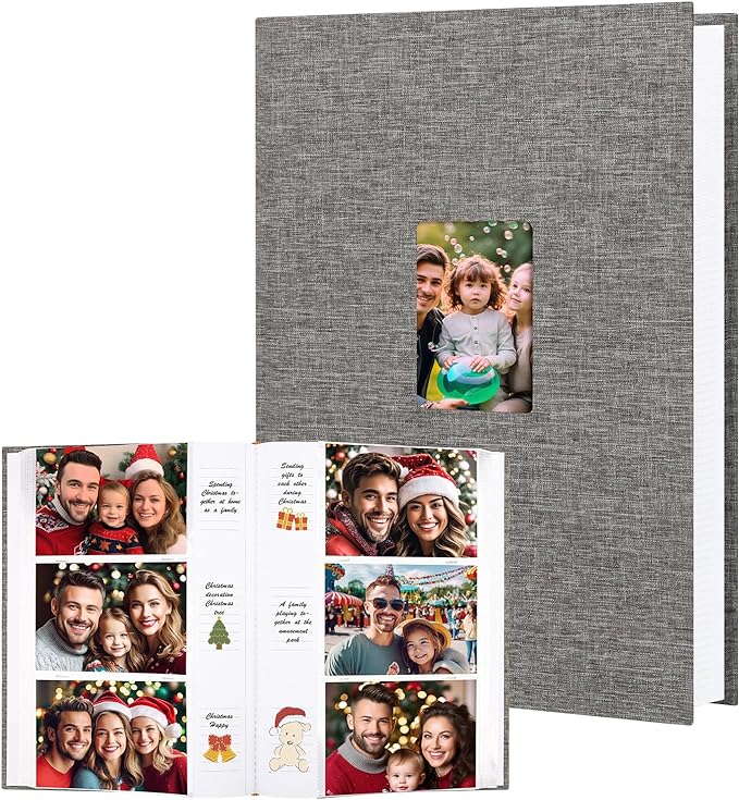 XFveivoo Photo Album 4x6 450 Photos with Writing Space,4 x 6 Photo Book Linen Cover with Front Window, 4x6 Picture Album 450 Photos Photo Album Book for Wedding Kids Travel Family Baby Pictures, Grey
