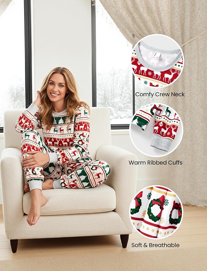 PATPAT Christmas Family Matching Pajama Sets Includes Christmas Socks - Perfect for Family Photos & Holiday Celebrations