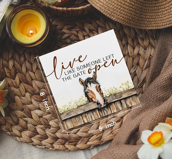 Horse Signs - Farm Cottagecore Animal Office Kitchen Bedroom Decor,Rustic Farmhouse Live like Someone Left the Gate Open Home Decor Wooden Signs,Horse Gifts for Women,8x8