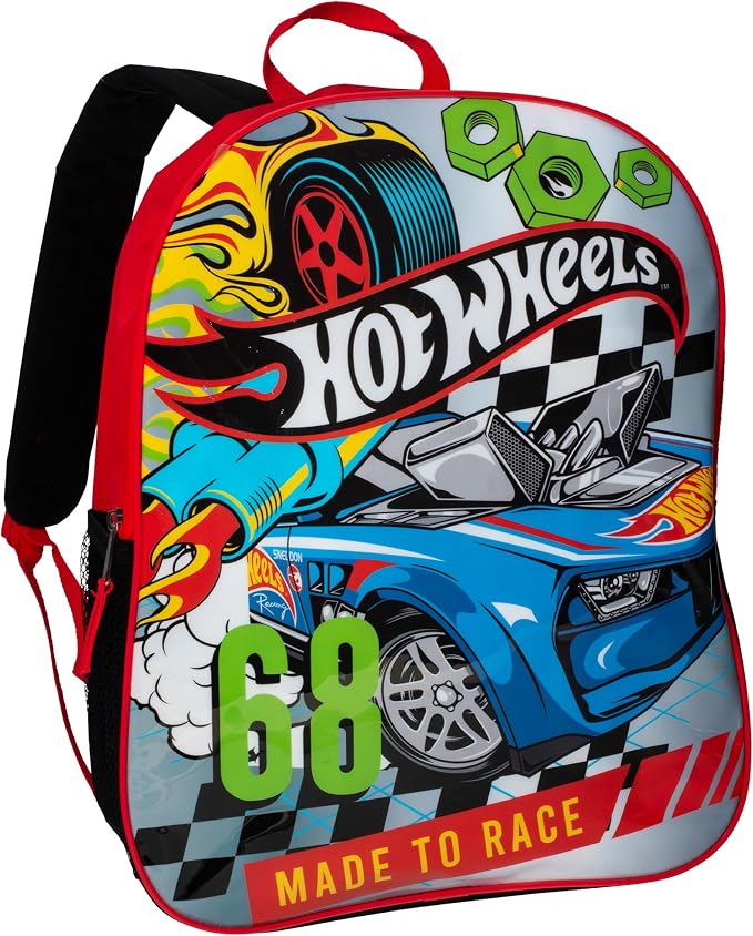 AI ACCESSORY INNOVATIONS HotWheels Backpack for Boys, 16" Race Car School Bag, Red