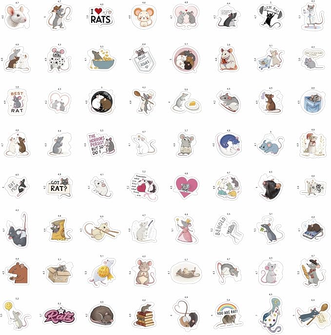 100Pcs Сute Rat Stickers for Water Bottle, Laptop - Funny Rat Gifts, Party Supplies & Party Decorations - Mouse Stickers and Decals - Gift for Women & Men