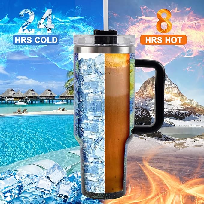Jormungand 40oz Tumbler with Handle and Straw | Vacuum Insulated Stainless Steel Cup & Water Bottle | Leakproof Lid, BPA-Free, Cup Holder Friendly for Travel | Keeps Drinks Hot & Cold Starry Night 1