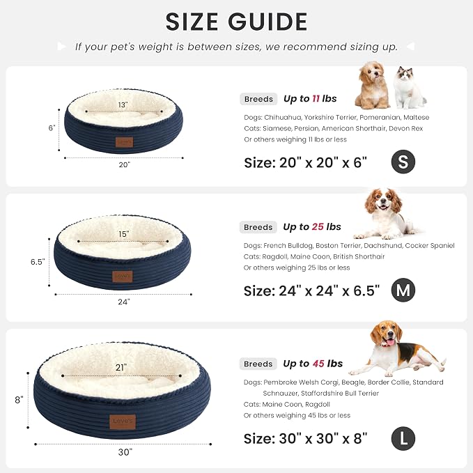 Love's cabin Round Donut Cat and Dog Cushion Bed, 20in Pet Bed for Cats or Small Dogs, Anti-Slip & Water-Resistant Bottom, Super Soft Durable Fabric Pet beds, Washable Luxury Cat Dog Bed Navy Stripe
