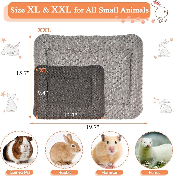 Small Animal Bed Mat, Soft & Warm, Suitable for Guinea Pig, Hamster, Rabbit, Rat and Bearded Dragon (X-Large(13.3''x9.4''), Footprint Grey)