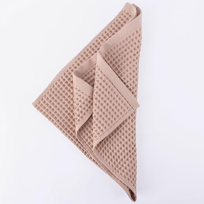 PÜSKÜL - Set of 3 Organic Waffle Hand Towel Beige - Premium Quality, 100% Turkish Cotton, Soft, Quick-Dry, Absorbent, Lint-Free Face Kitchen Hand Towels (Beige, Hand Towels - Pack of 3)