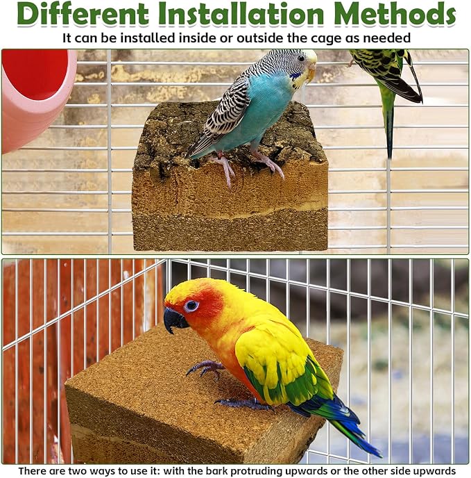 kathson 2Pcs Natural Cork Bird Perch Stand Platform Small Birds Thicken Wooden Square Stand Perch Parakeet Chewing Toy Cage Accessories for Lovebirds Cockatiels Conures(Single Screw, 2 in Thick)