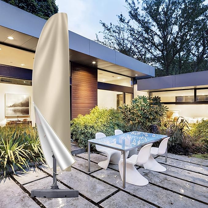 Patio Cantilever Umbrella Covers for Outdoor: Waterproof Offset Umbrella Cover Banana Style with Zipper fits 9FT to 14FT, Khaki