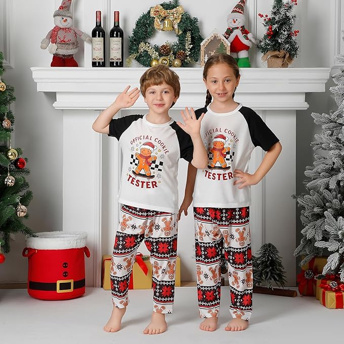 Christmas Pajamas for Family Matching Holiday PJ's Jammies Sets with Short Sleeve Tee and Pants Sleepwear Loungewear
