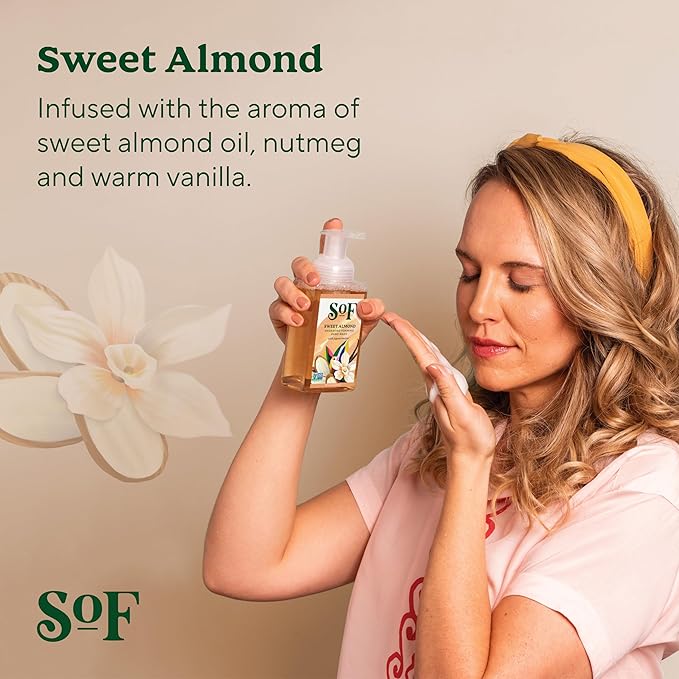 SoF Hydrating Foaming Hand Wash - With Organic Agave Nectar & Coconut Oil- Vegan & Non GMO- Free From Phthalates, Sulfates & Parabens- Sweet Almond - 8 oz Bottle 3 Pack