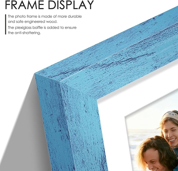 8x14 Collage Picture Frame 4x6 Collage Picture Frame Displays Three 4x6 inch Photos or 8x14 (Without Mat) for Available Horizontal Wall Mounting Display and Vertical Blue