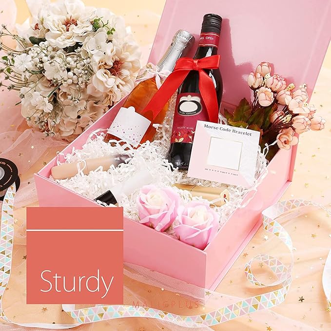 Gift Box with Lid 9x9x3.4 Inches, Pink Bridesmaid Proposal Box with Magnetic Closure for All Occasion (Glossy Pink)