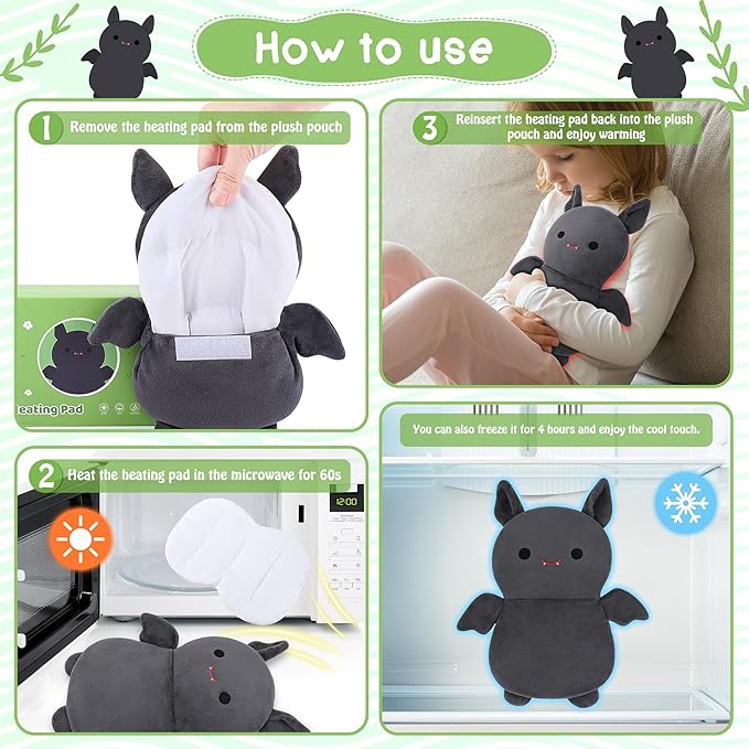 Bat Microwavable Heating Pad for Kid and Women, Plush Animal Microwave Heating Pad for Cramps & Period Pain Relief, Lavender Scented Heated Pad for Neck Knee Pain, Warmer Pad for Birthday Mother's Day