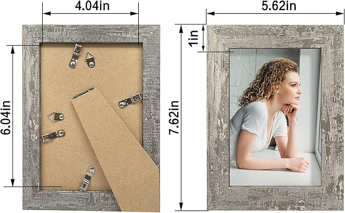 iRahmen 4x6 Picture Frame set of 4, High Definition Glass Distressed Moss Green Frame, 4 x 6 Wood Photo Frames for Desktop Display and Wall Mounting