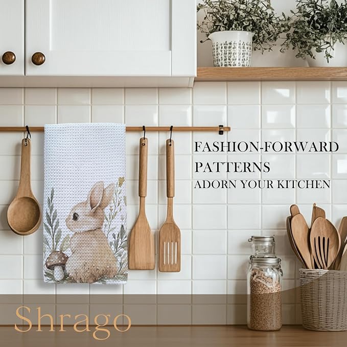 Bunny Gifts Kitchen Towels, Gifts for Bunny Lovers Women Dish Tea Towels for Kitchen, Cute Rabbit Mushroom Botanical Decorative Hand Towel for Kids Bathroom Decor, 16x24 Inch