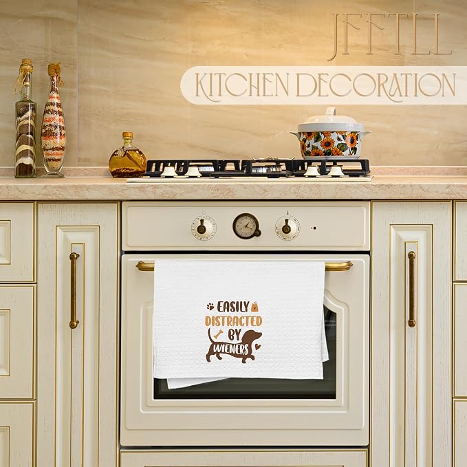 Dachshund Gifts Kitchen Towels, Dachshund Lovers Gifts Dish Tea Towels for Kitchen Decor, Easily Distracted by Wieners Decorative Hand Towel for Bathroom, 16x24 Inch