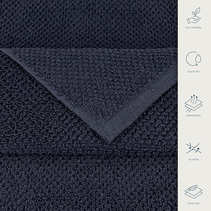 CASA COPENHAGEN Popcorn Textured 6 Pieces Towel Set- Navy Blue, 550 GSM 2 Bath Towel 2 Hand Towel 2 Washcloth, Rough & Tough Use Cotton Towels Gift Set for Bathroom
