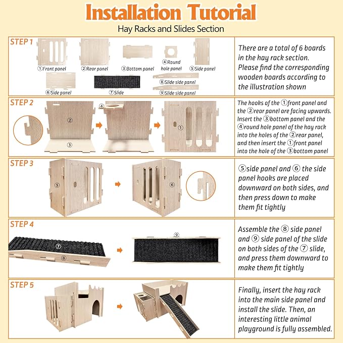 kathson Wood Guinea Pig Hideout Small Rabbit Hideout with Water and Hay Feeder Ramp, Easy to Assemble Wooden Hamster House for Small Animal Bunny Chinchilla Rat Hedgehog with 2xGuinea Pig Cage Liners