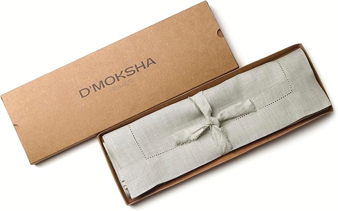 D'Moksha Homes Silver Grey Linen Cloth Placemats Set of 8-100% Pure Linen Hemstitch Placemats 14 x 19 Inch - Classic Hemstitch Table Place Mats for Thanksgiving - Handcrafted and Machine Washable