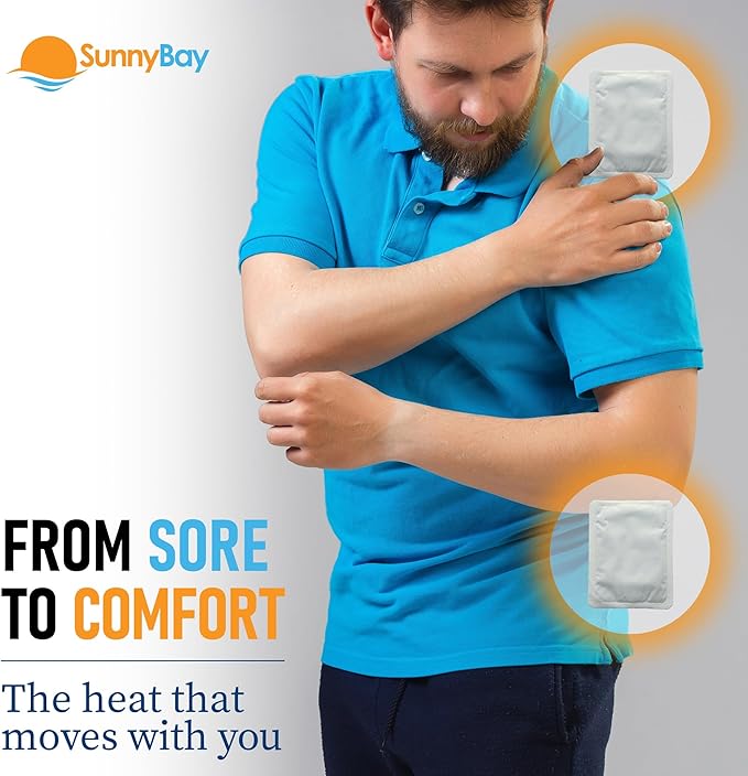 SunnyBay Adhesive Heat Patches for Neck, Knee, and Upper or Lower Back, Air-Activated Heat Pads for Menstrual Cramps, Stiffness, Sprains, and More, Stick to Clothing, 5x3 inches, 15 Count