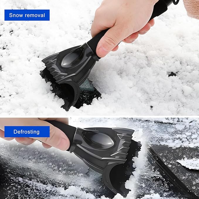 Car Ice Scraper, Auto Windshield Ice Shovel with Warm Thermal Waterproof Glove, Scratch-Free Car Window Snow Scraper Mitt Windproof Winter Cleaning Tool for Most Vehicles (Black)