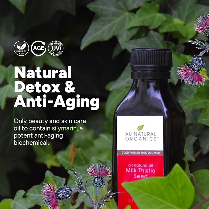 Au Natural Organics Milk Thistle Seed Oil Cold Pressed Organic | Milk Thistle Supplement for Liver Support, Boost Immune Health, Digestive Health, Bone Health, Skin & Brain Health 3.4 fl oz