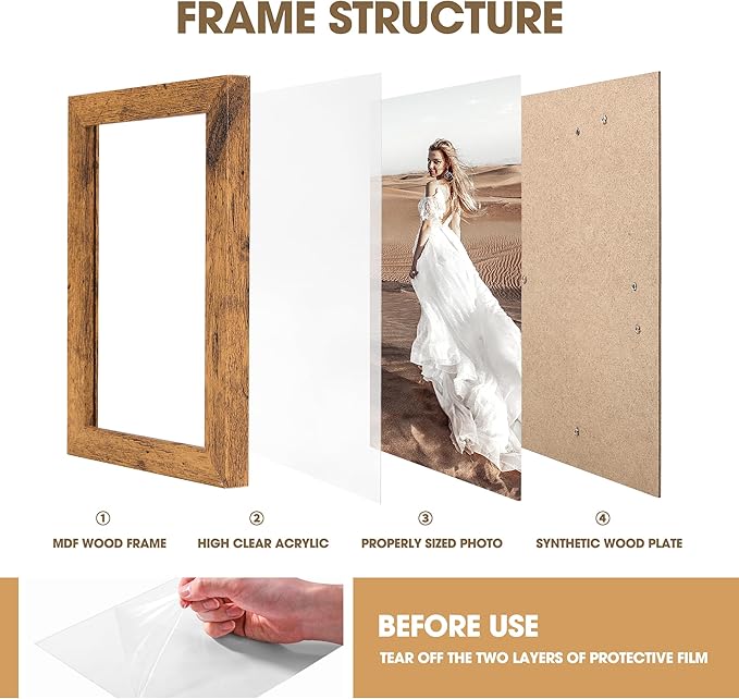 TWING 4 x 6 Picture Frames Set of 6, Rustic Photo Frames Collage for Wall Decor Mounting or Table Display,Home Decorative Collage Picture Photo Frame Wood Brown,Walnut