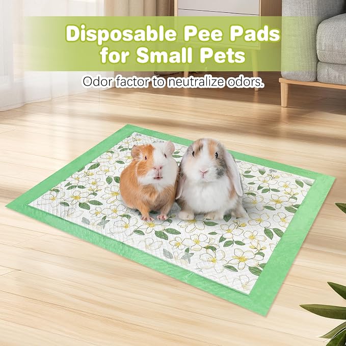 Fhiny 20 PCS Disposable Guinea Pig Pee Pads, 24'' x 36'' Super Absorbent Rabbit Cage Liner Odor Control Small Pet Cage Training Pads for Rabbit Bunny Ferret Cat Puppy and Other Small Animals