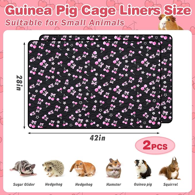2 Pack Waterproof Guinea Pig Cage Liner, 28" x 42" Washable Reusable Guinea Pig Liner, Super Absorbent Leak-Proof Pet Pee Pad Mats for Guinea Pigs Rabbit Chinchilla Bunny Hamster