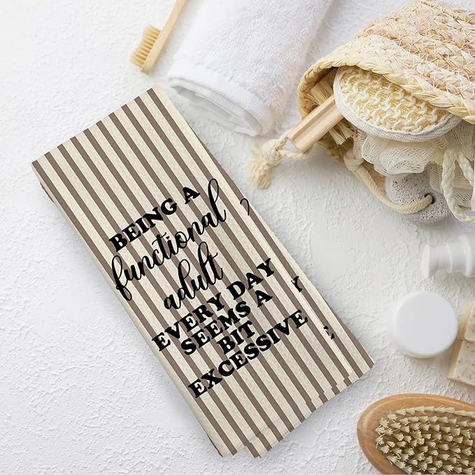 Funny Sarcastic Adult Light Brown Stripe Dish Towels 16x24 Inches, Decorative Absorbent Hand Tea Kitchen Bathroom Towels