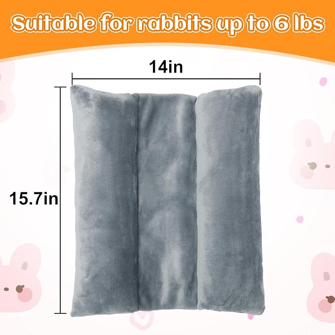 MEWTOGO 15.7" x 14" Bunny Bed for Rabbit Cage, Thickened & Soft | Prevent Sore Hocks Plush Mat with Cotton Lounger Pillows, Small Animal Flop Mat for Hutch Sleeping Indoor, Gray